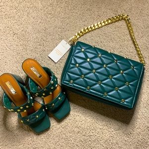 Green w/ gold heel and handbag set